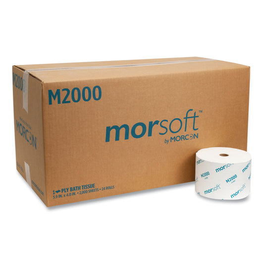 MORM2000 Small Core Bath Tissue, Septic Safe, 1-Ply, White, 2,000 Sheets/Roll, 24 Rolls/Carton