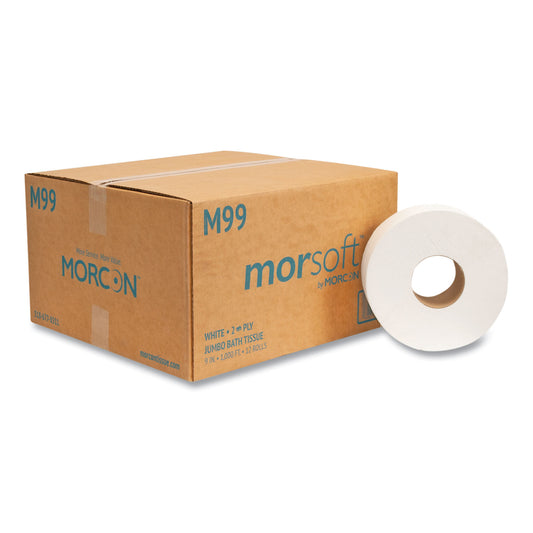MORM99 Jumbo Bath Tissue, Septic Safe, 2-Ply, 3.3" x 1,000 ft, White, 12 Rolls/Carton