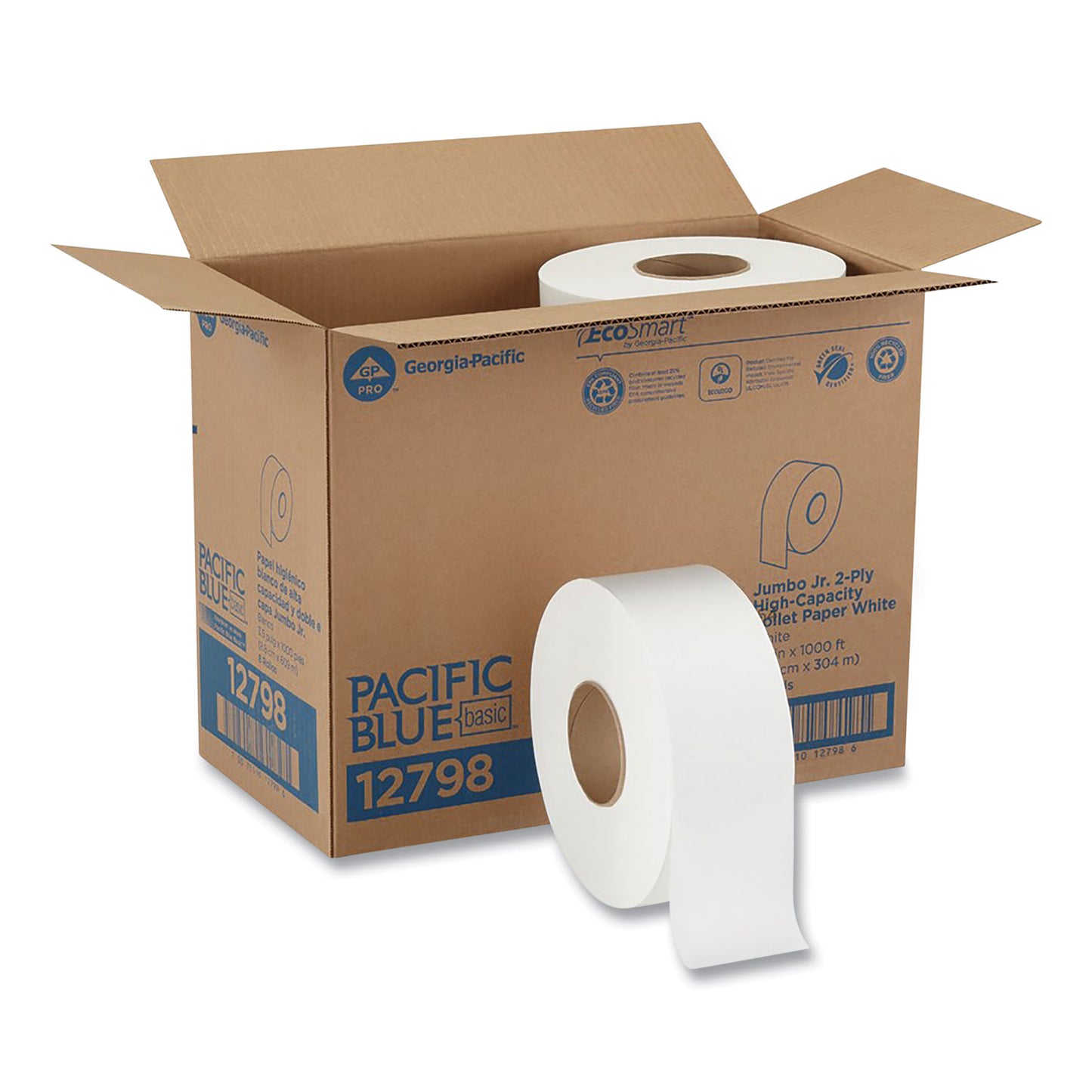 GPC12798 envision Jumbo Jr. Bathroom Tissue Roll, Septic Safe, 2-Ply, 3.3" x 1,000 ft, White, 8 Rolls/Carton