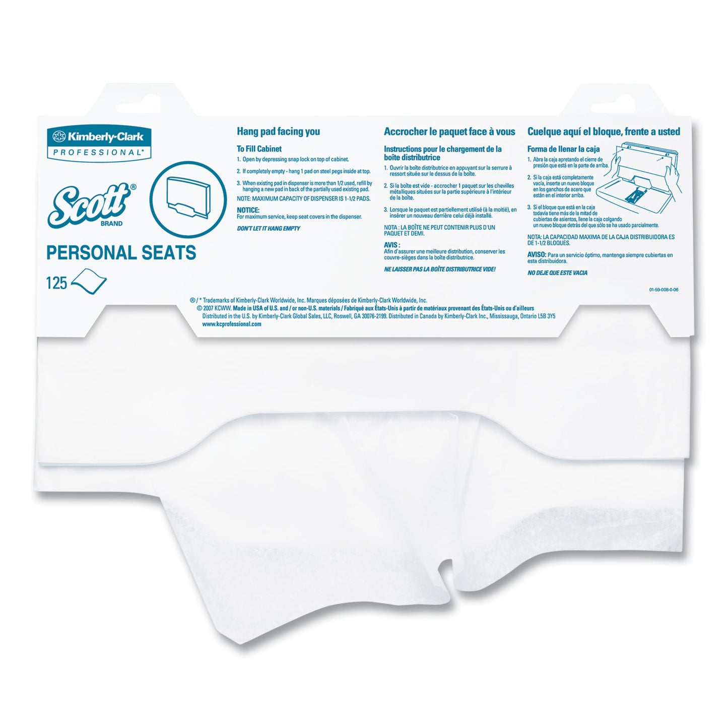 KCC07410PK Personal Seats Sanitary Toilet Seat Covers, 15 X 18, White, 125/pack