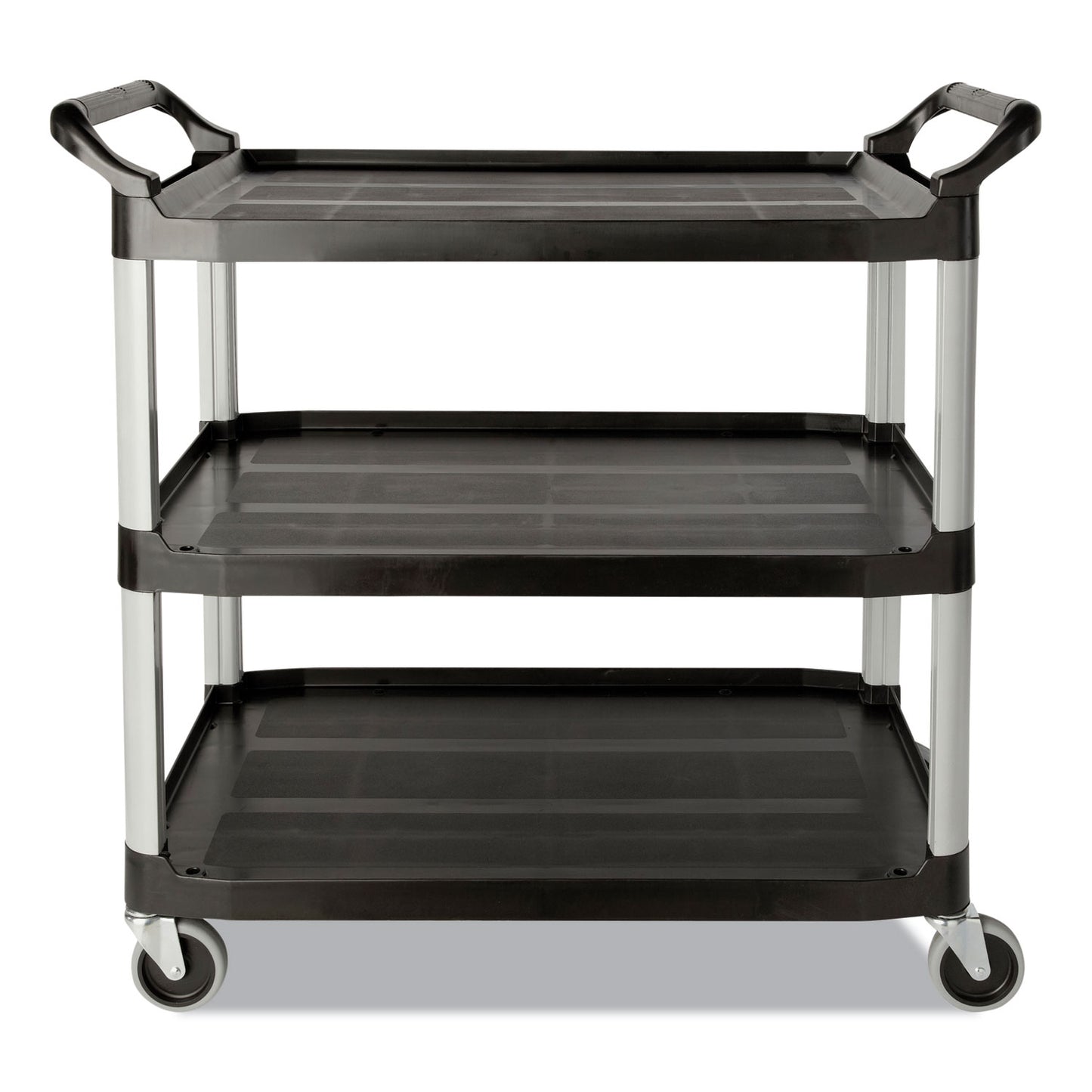 RCP342488BLA Three-Shelf Service Cart, Plastic, 3 Shelves, 200 lb Capacity, 18.63" x 33.63" x 37.75", Black