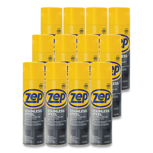 ZPEZUSSTL14CT Stainless Steel Polish, 14 Oz Aerosol Spray, 12/carton Zep Commercial