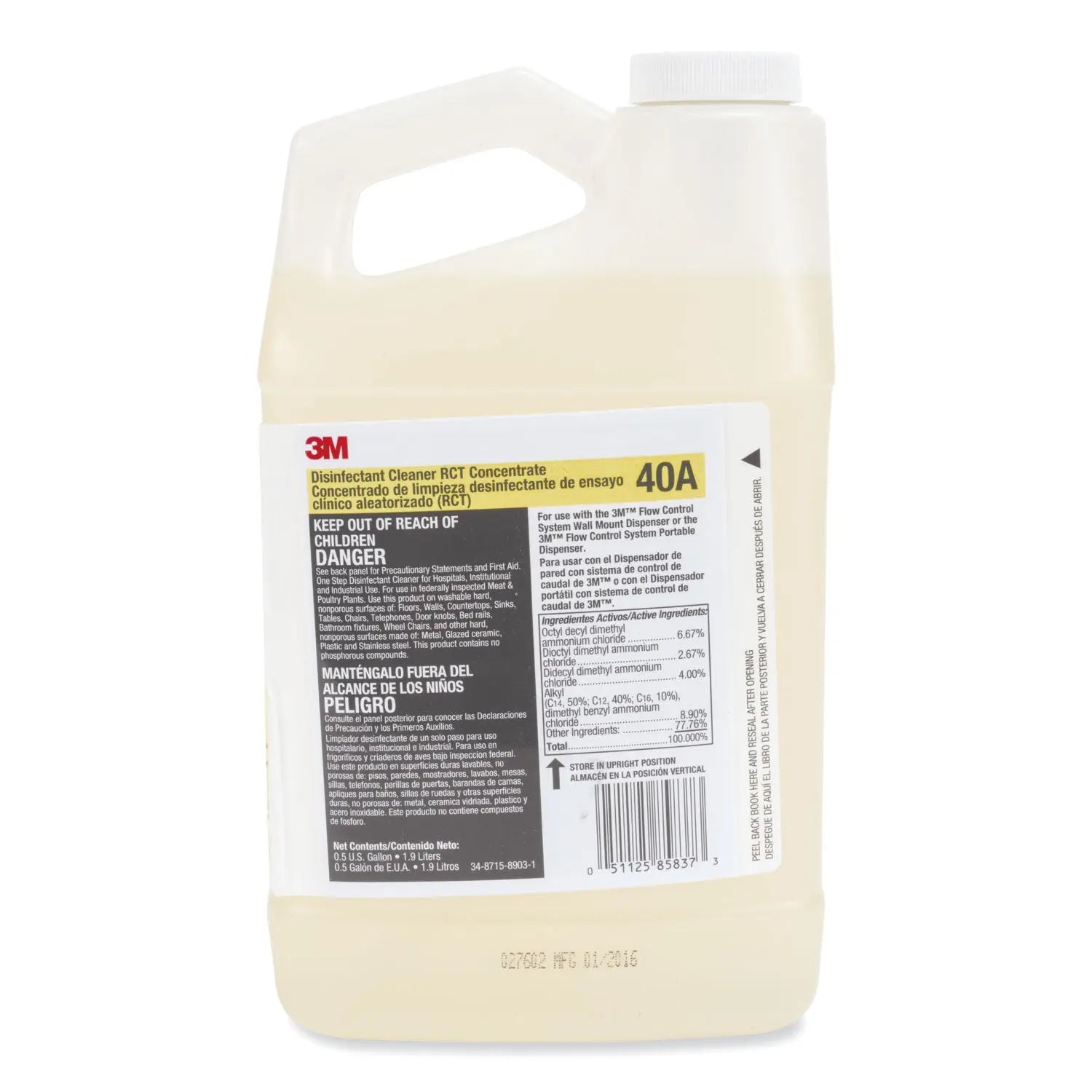 MMM40A Disinfectant Cleaner Rct Concentrate, 0.5 Gal Bottle, Fragrance-Free, 4/carton MMM