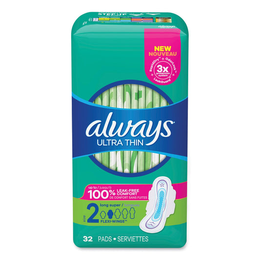 PGC97020 Ultra Thin Pads With Wings, Size 2, Long, Super Absorbent, 32/pack, 3 Packs/carton Always
