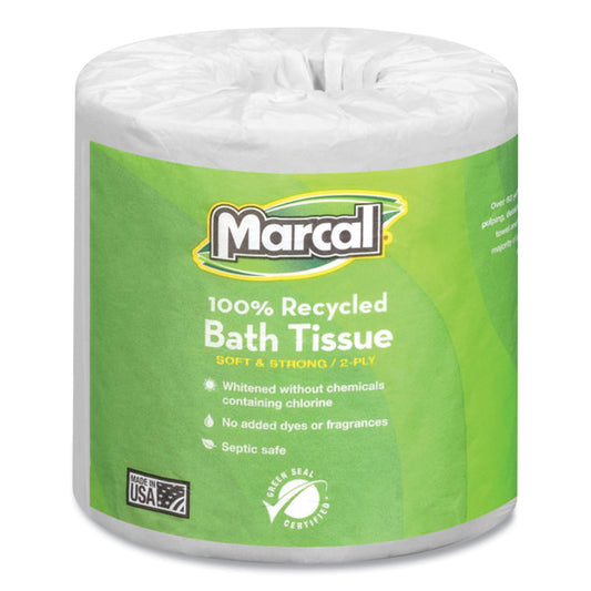 MRC6079 100% Recycled Two-Ply Bath Tissue, Individually Wrapped Rolls, Septic Safe, White, 330 Sheets/Roll, 48 Rolls/Carton Marcal