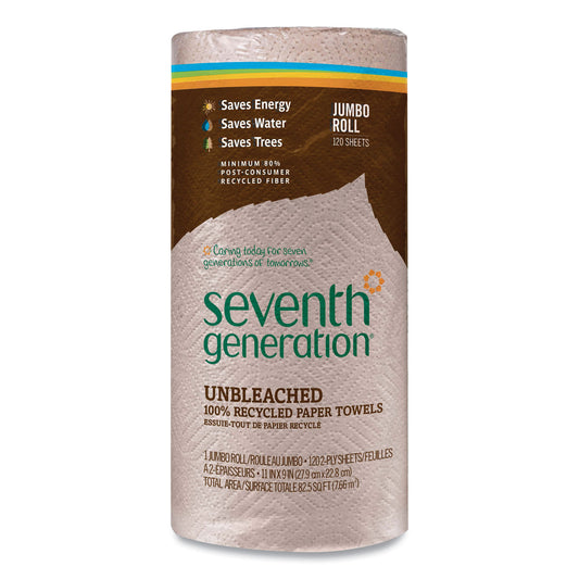 SEV13720CT Natural Unbleached 100% Recycled Paper Kitchen Towel Rolls, 2-Ply, Individually Wrapped, 11 x 9, 120/Roll, 30 Rolls/Carton