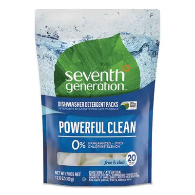 SEV45180EA Natural Automatic Dishwasher Detergent Packs, Free and Clear, 45 Powder Packets/Box SEVENTH GENERATION