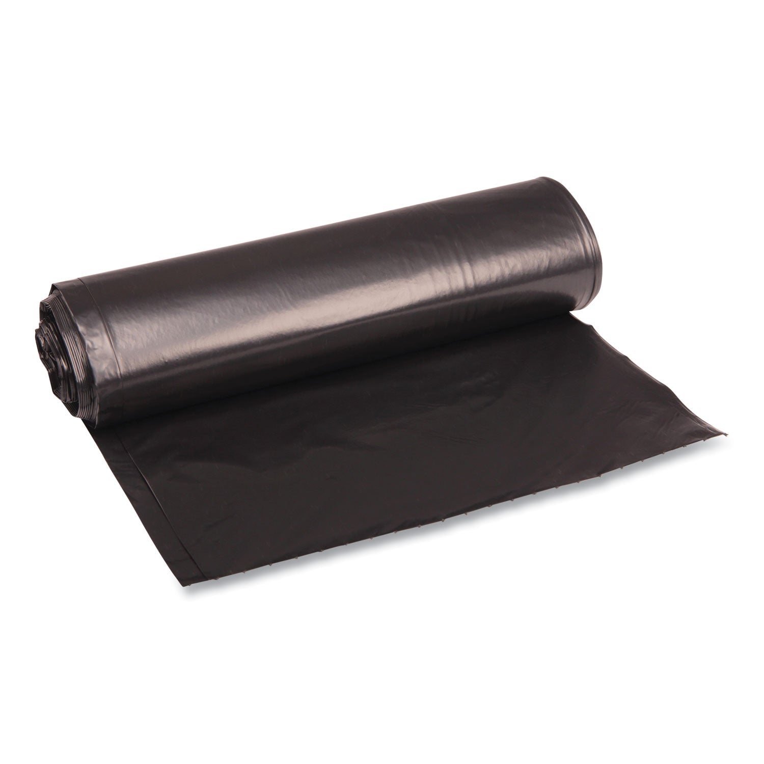 BWK516 Recycled Low-Density Polyethylene Can Liners, 33 gal, 1.2 mil, 33" x 39", Black, Perforated, 10 Bags/Roll, 10 Rolls/Carton Boardwalk