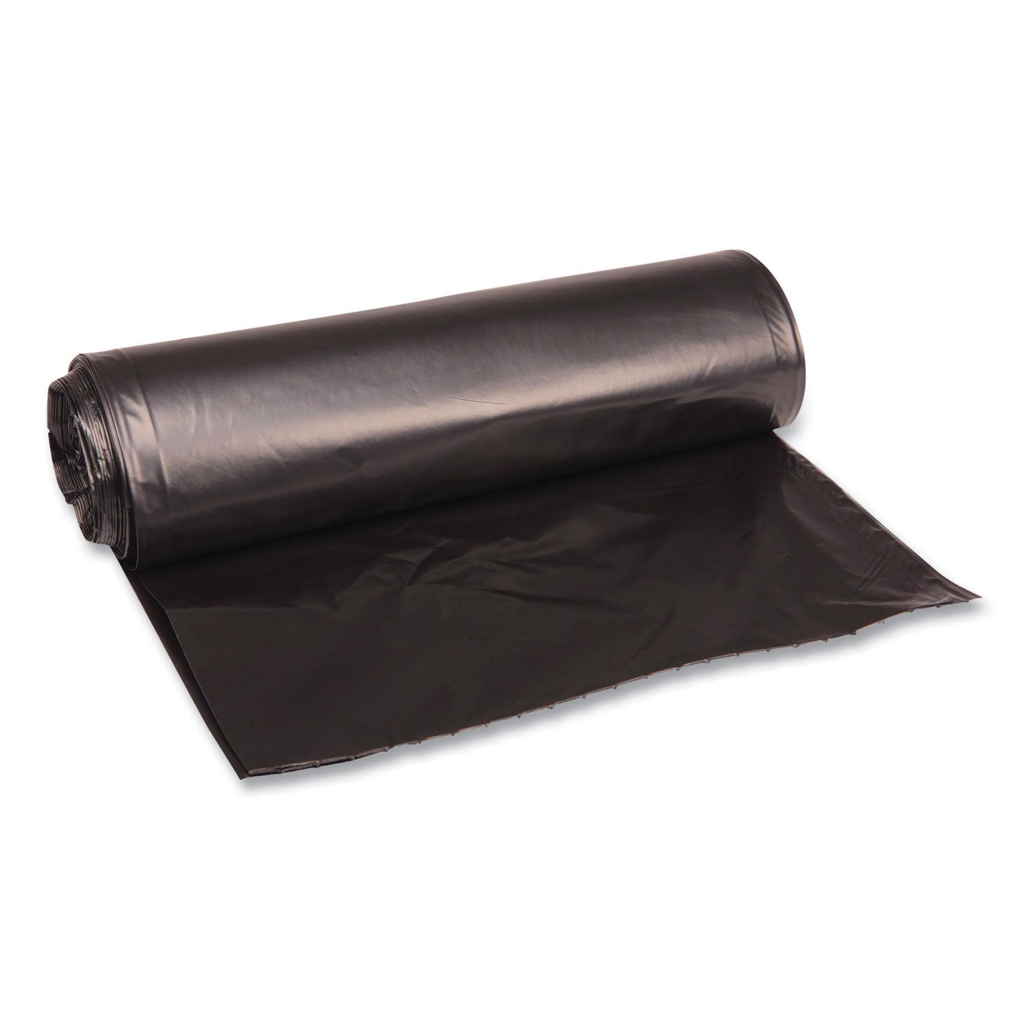 BWK520 Recycled Low-Density Polyethylene Can Liners, 33 gal, 1.6 mil, 33" x 39", Black, Perforated, 10 Bags/Roll, 10 Rolls/Carton Boardwalk