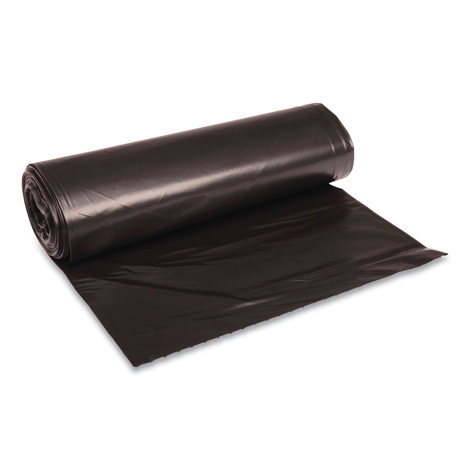 BWK521 Recycled Low-Density Polyethylene Can Liners, 45 gal, 1.6 mil, 40" x 46", Black, Perforated, 10 Bags/Roll, 10 Rolls/Carton Boardwalk