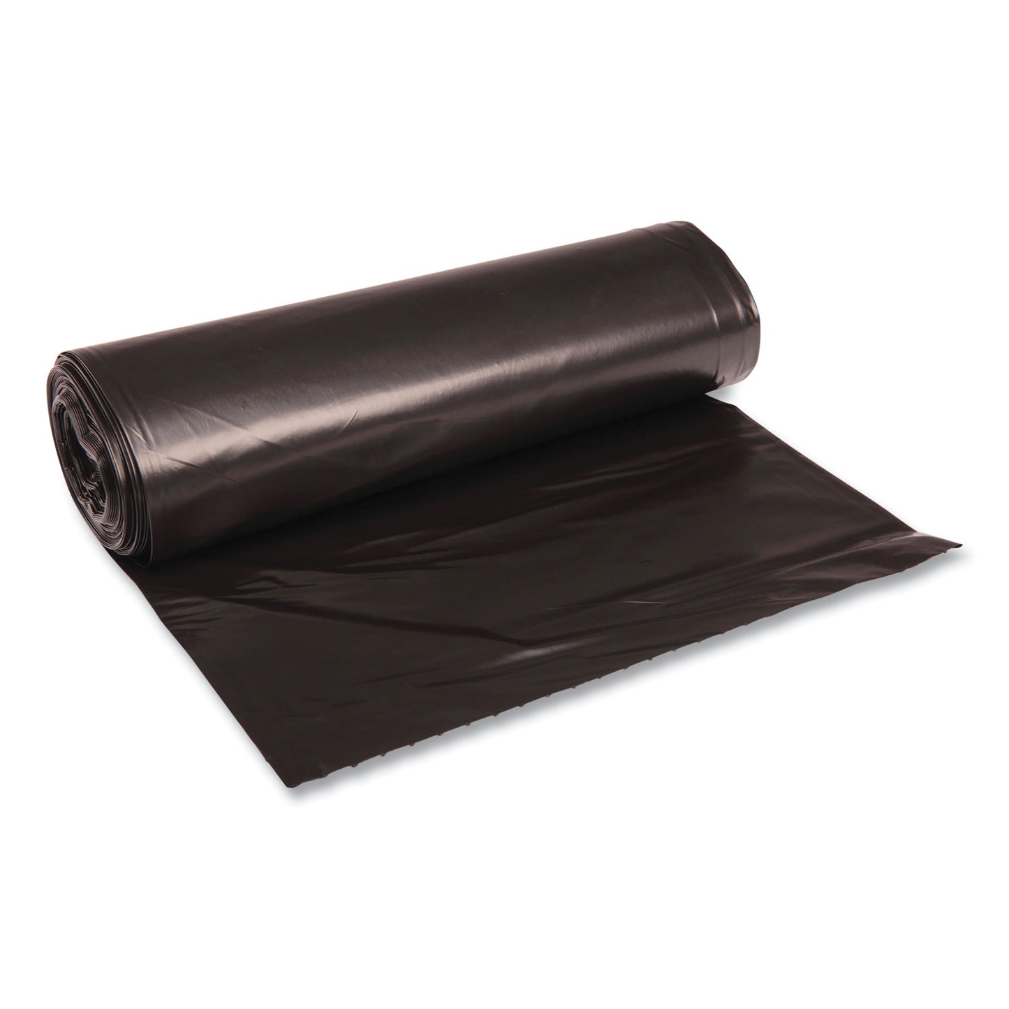 BWK519 Recycled Low-Density Polyethylene Can Liners, 60 gal, 1.2 mil, 38" x 58", Black, Perforated, 10 Bags/Roll, 10 Rolls/Carton Boardwalk