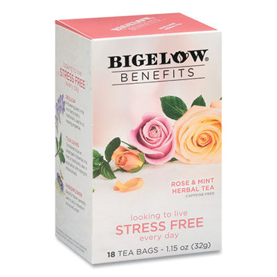 BTC1027 Benefits Rose and Mint Herbal Tea Bags, 0.6 oz Tea Bag, 18/Box BIGELOW TEA CO.