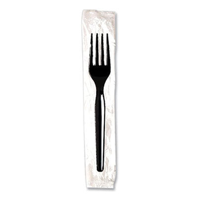 DXEFM53C7 Individually Wrapped Mediumweight Polystyrene Cutlery, Fork, Plastic, Black, 1,000/Carton