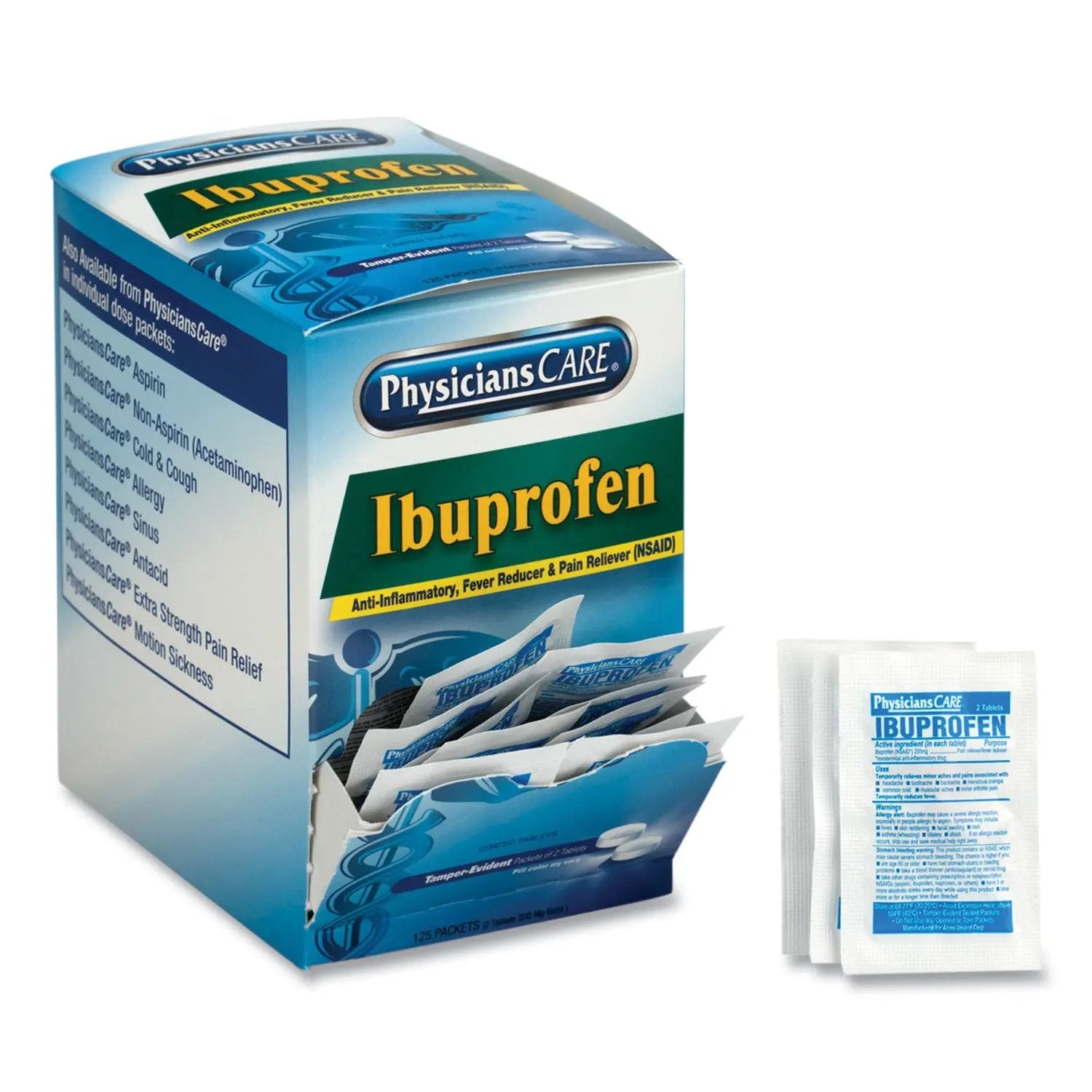 ACM90109 Ibuprofen Pain Reliever, Two-Pack, 125 Packs/box PhysiciansCare