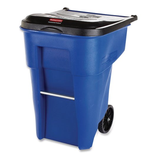 RCP9W27BLU Square Brute Rollout Container, 50 gal, Molded Plastic, Blue
