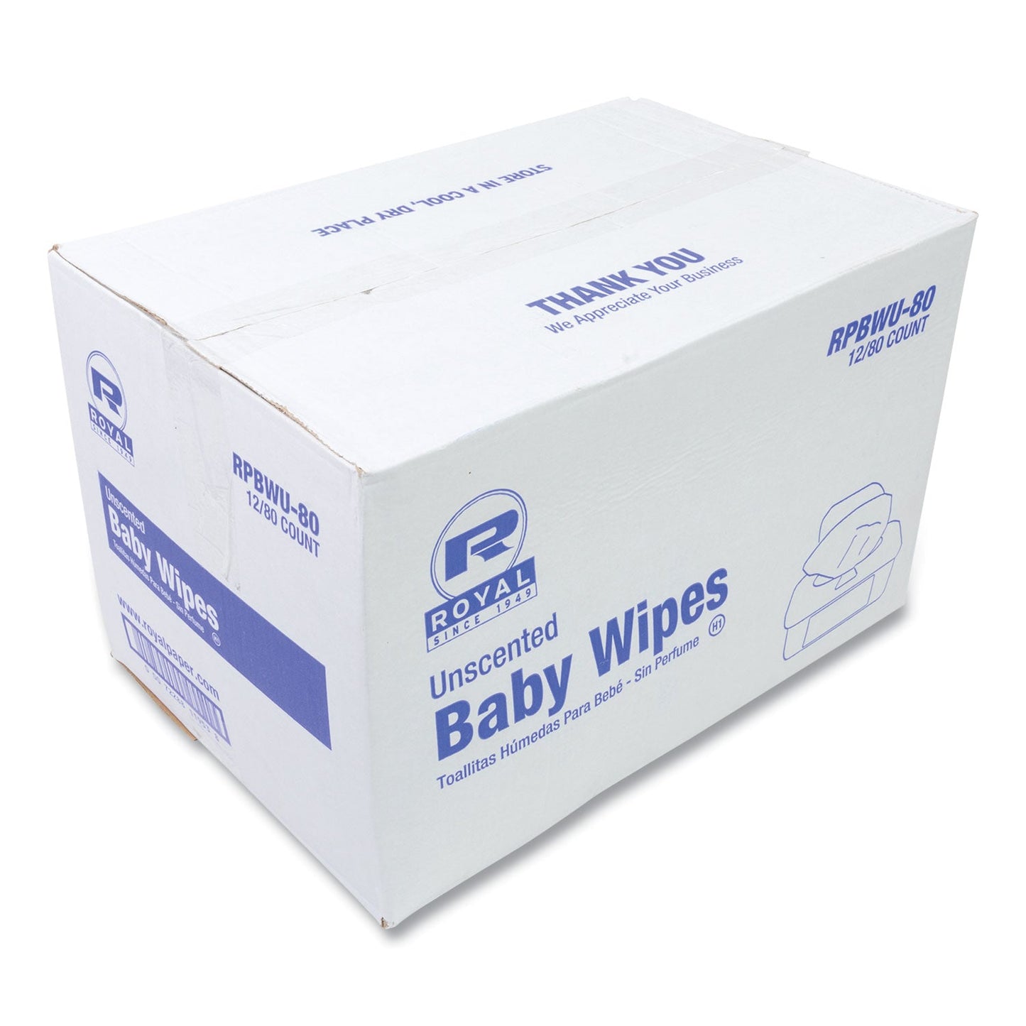 RPPRPBWU80 Baby Wipes Tub, Unscented, White, 80/Tub, 12 Tubs/Carton AMERCAREROYAL