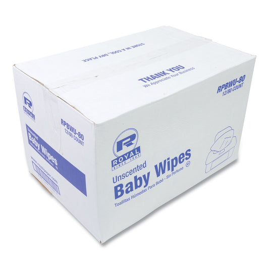 RPPRPBWU80 Baby Wipes Tub, Unscented, White, 80/Tub, 12 Tubs/Carton AMERCAREROYAL