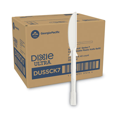 DXEDUSSCK7 SmartStock Tri-Tower Dispensing System Cutlery, Heavyweight Knife, Plastic, Natural, 40/Pack, 24 Packs/Carton