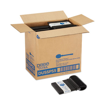 DXEDUSSPS5 SmartStock Tri-Tower Dispensing System Polypropylene Cutlery, Mediumweight Soup Spoon, Plastic, Black, 40/Pack, 24 Packs/CT