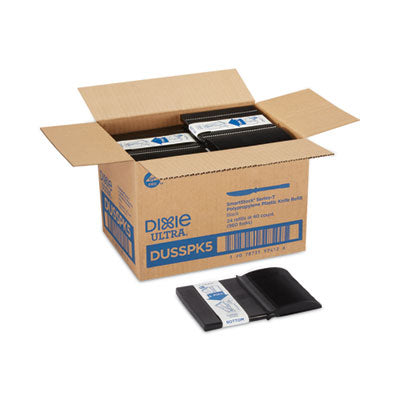 DXEDUSSPK5 SmartStock Tri-Tower Dispensing System Polypropylene Cutlery, Mediumweight Knife, Plastic, Black, 40/Pack, 24 Packs/Carton