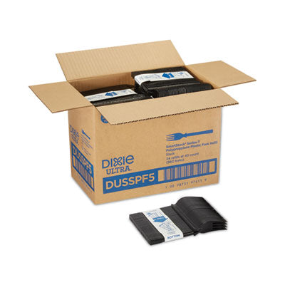 DXEDUSSPF5 SmartStock Tri-Tower Dispensing System Polypropylene Cutlery, Mediumweight Fork, Plastic, Black, 40/Pack, 24 Packs/Carton