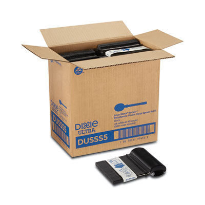 DXEDUSSS5 SmartStock Tri-Tower Dispensing System Polystyrene Cutlery, Mediumweight Soup Spoon, Plastic, Black, 40/Pack, 24 Packs/Carton