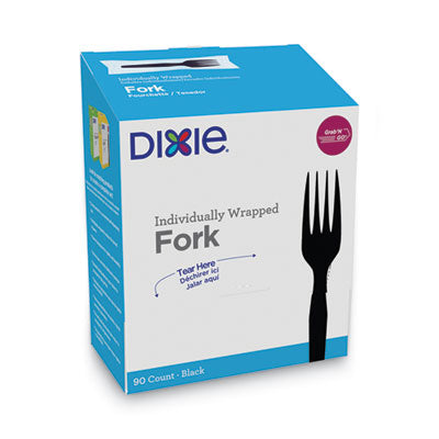 DXEFM5W540 Grab'N Go Wrapped Cutlery, Fork, Plastic, Black,  90/Box, 6 Boxes/Carton