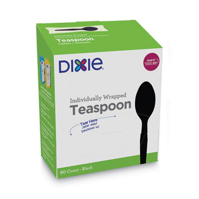 DXETM5W540 Grab N Go Wrapped Cutlery, Spoon, Plastic, Black, 90/Box, 6 Boxes/Carton