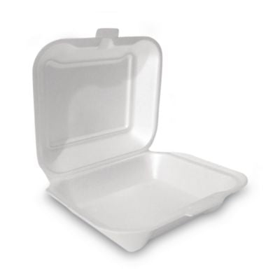 PST12018 Foam Hinged Lid Container, Secure One Tab Latch, Poly Bag, 7.81 X 8.75 X 3.38, White, 100/sleeve, 2 Sleeves/bag, 1 Bag/pack