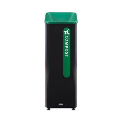 RCP2078991 Sustain Decorative Refuse with Recycling Lid, 15 gal, Metal/Plastic, Black/Green RUBBERMAID COMMERCIAL PROD.