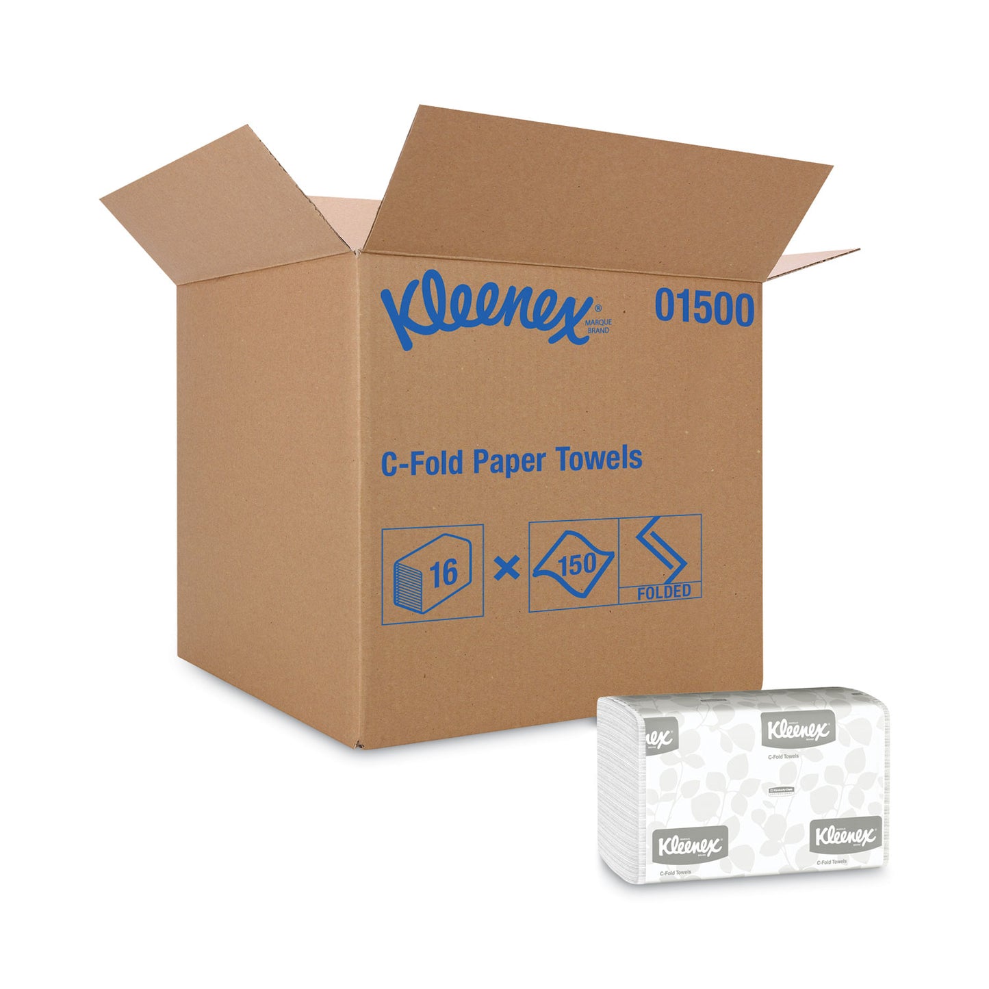 KCC01500 C-Fold Paper Towels, 1 Ply, 10.13 x 13.15, White, 150/Pack, 16 Packs/Carton