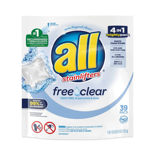DIA73978 MIGHTY PACS Free Clear Super Concentrated HE Laundry Detergent, 39/Pack, 6 Packs/Carton all