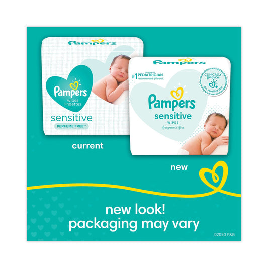 PGC87076 Sensitive Baby Wipes, 1-Ply, 6.8 x 7, Unscented, White, 56/Pack, 8 Packs/Carton Pampers