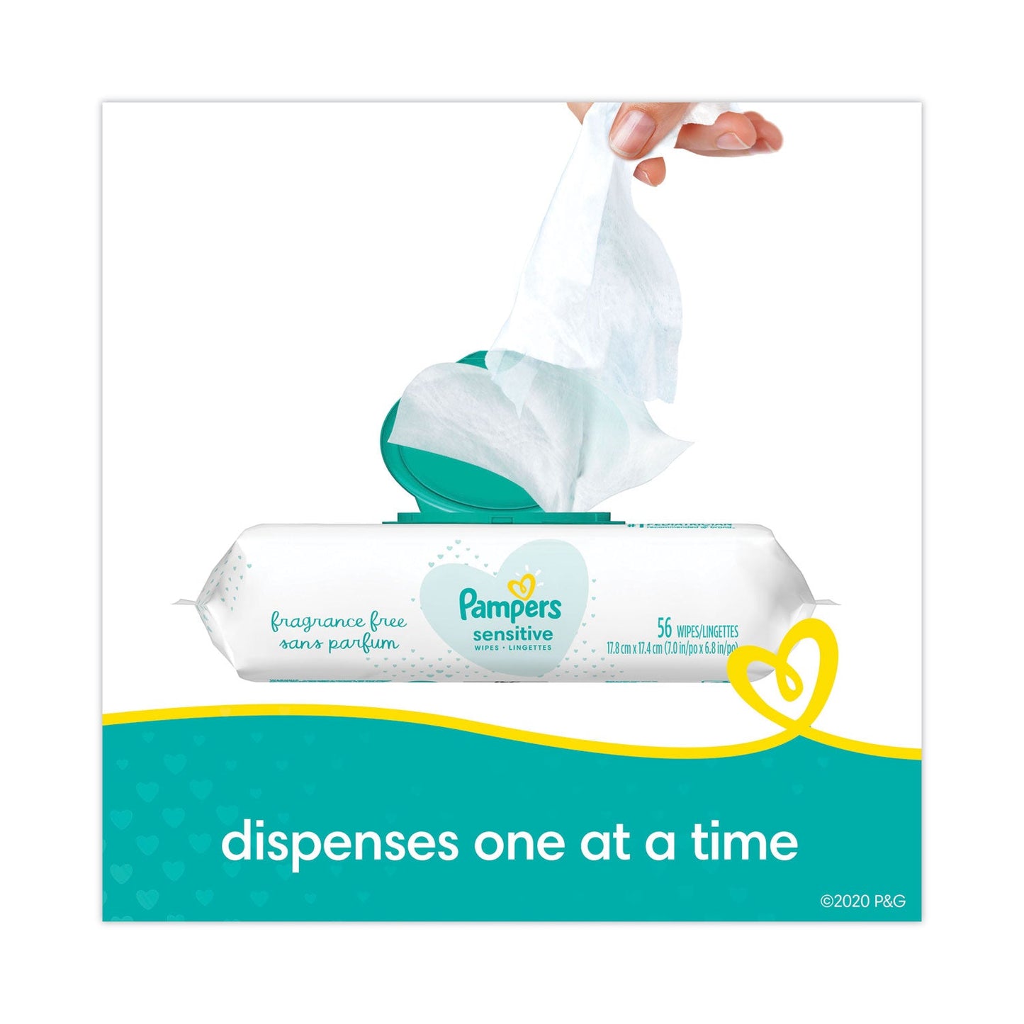 PGC87076EA Sensitive Baby Wipes, 1-Ply, 6.8 x 7, Unscented, White, 56/Pack Pampers