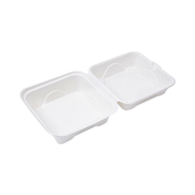 ECOEPHC6 Molded Fiber Hinged Clamshell Containers, 6 x 6 x 3, White, Sugarcane, 50/Pack, 10 Packs/Carton