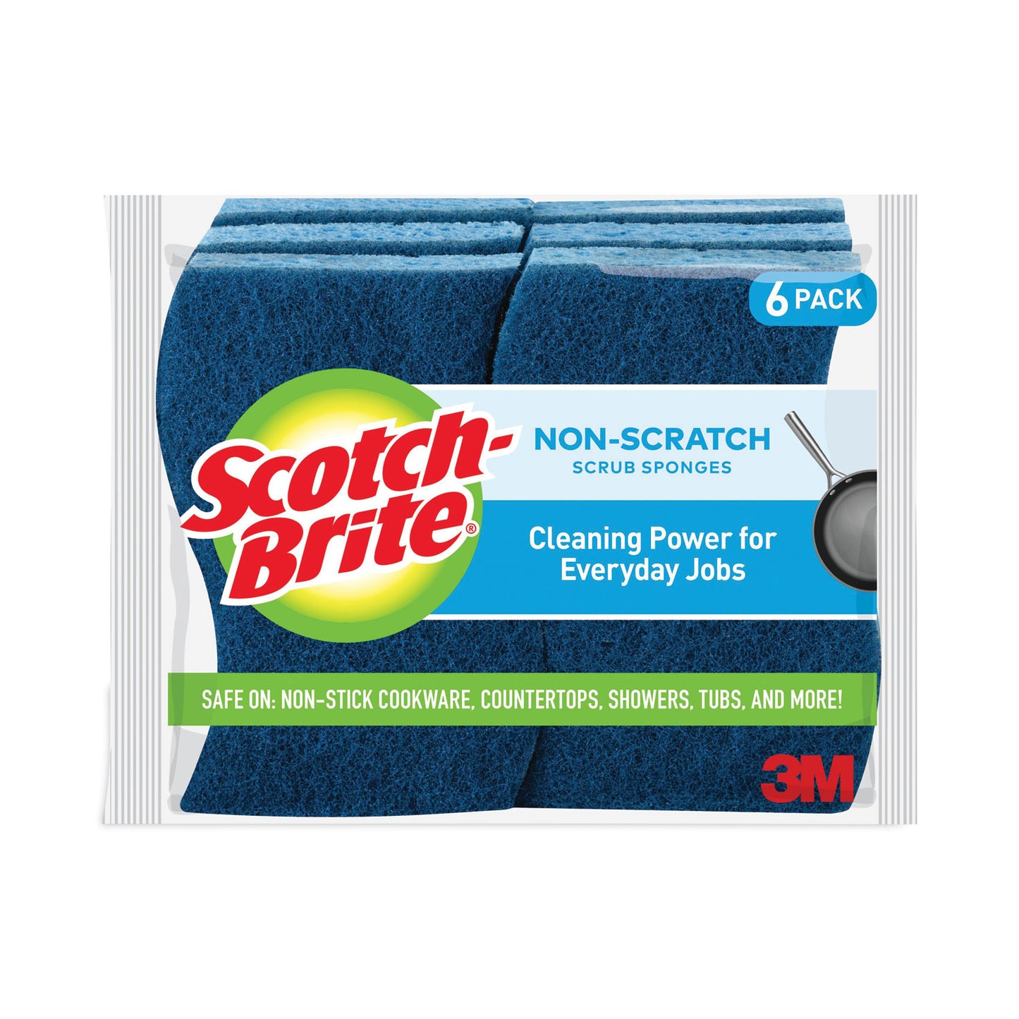 MMM526 Non-Scratch Multi-Purpose Scrub Sponge, 4.4 X 2.6, 0.8" Thick, Blue, 6/pack