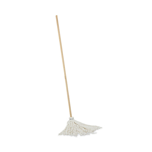 BWK116R Handle/Deck Mops, #16 White Rayon Head, 48" Natural Wood Handle