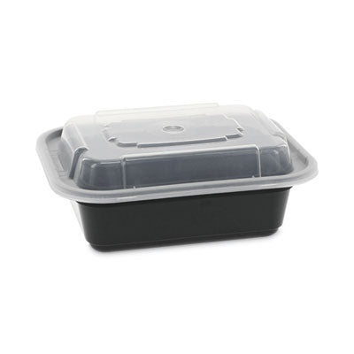 PCTNC818B Newspring VERSAtainer Microwavable Containers, 12 oz, 4.5 x 5.5 x 1.75, Black/Clear, Plastic, 150/Carton