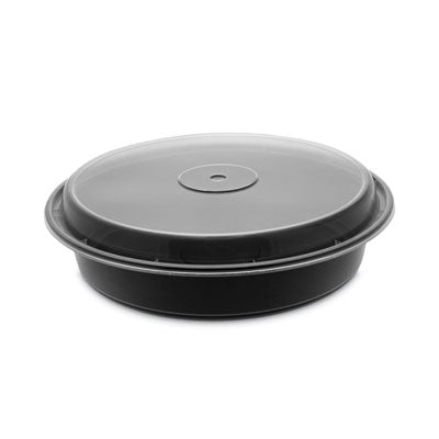 PCTNC948B Newspring VERSAtainer Microwavable Containers, Vented Lid, 48 oz, 9" Diameter, Black/Clear, Plastic, 150/Carton