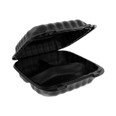PCTYCNB08030000 EarthChoice SmartLock Microwavable MFPP Hinged Lid Container, 3 Compartments, 8.3 x 8.3 x 3.4, Black, Plastic, 200/Carton