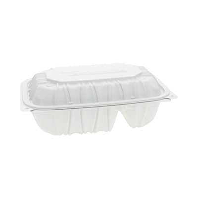 PCTYCNW02052 EarthChoice Vented Microwavable MFPP Hinged Lid Container, 2 Compartments, 9 x 6 x 3.1, White, Plastic, 170/Carton