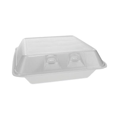 PCTYHLW09010000 SmartLock Foam Hinged Lid Container, Large, 9 x 9.13 x 3.25, White, 150/Carton