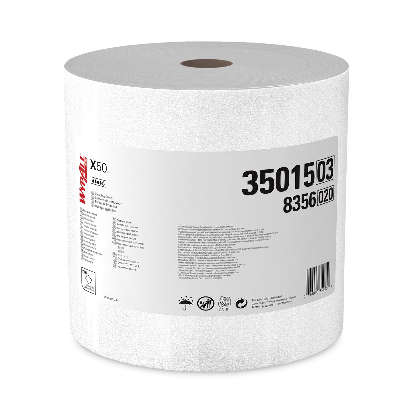 KCC35015 X50 Cloths, Jumbo Roll, 13.4 x 9.8, White, 1,100/Roll