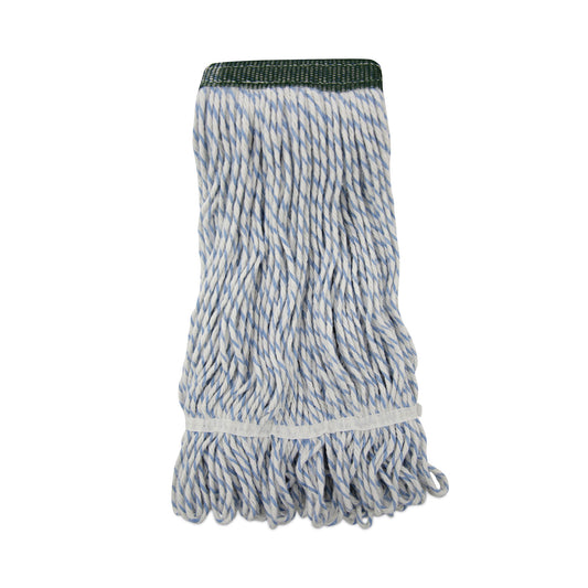 BWK552 Floor Finish Mop Head, Wide, Rayon/Polyester, Medium, White/Blue Stripes, 12/Carton