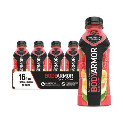BDA10000314 SuperDrink Sports Drink, Strawberry Banana, 16 oz Bottle, 12/Pack