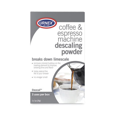 URNUBI70255 Coffee and Espresso Machine Descaling Powder, 1 oz Packets, 3/Box
