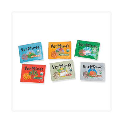 VEMVNT00991 VerMints Organic Mints/Pastilles, Assorted Flavors, 2 Mints/0.7 oz Individually Wrapped, 120/Box