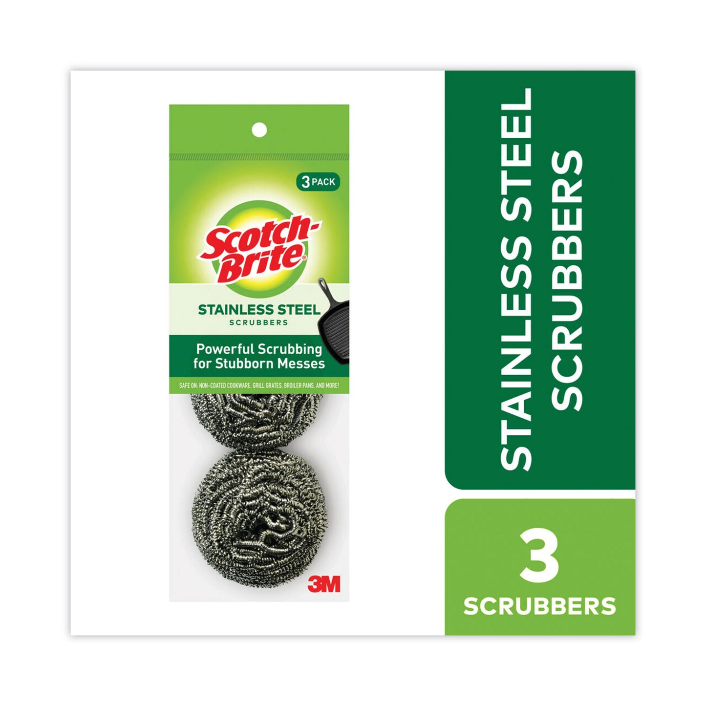 MMM214C Metal Scrubbing Pads, 2.25 X 2.75, Silver, 3/pack, 8 Packs/carton