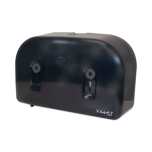 MORVT1003 Valay Plastic Mini Jumbo Bath Tissue Dispenser, Two Rolls, 9.75 x 15.87 x 5.25, Black