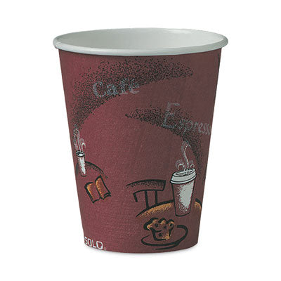 SCC378SI Paper Hot Drink Cups in Bistro Design, 8 oz, Maroon, 50/Bag, 20 Bags/Carton